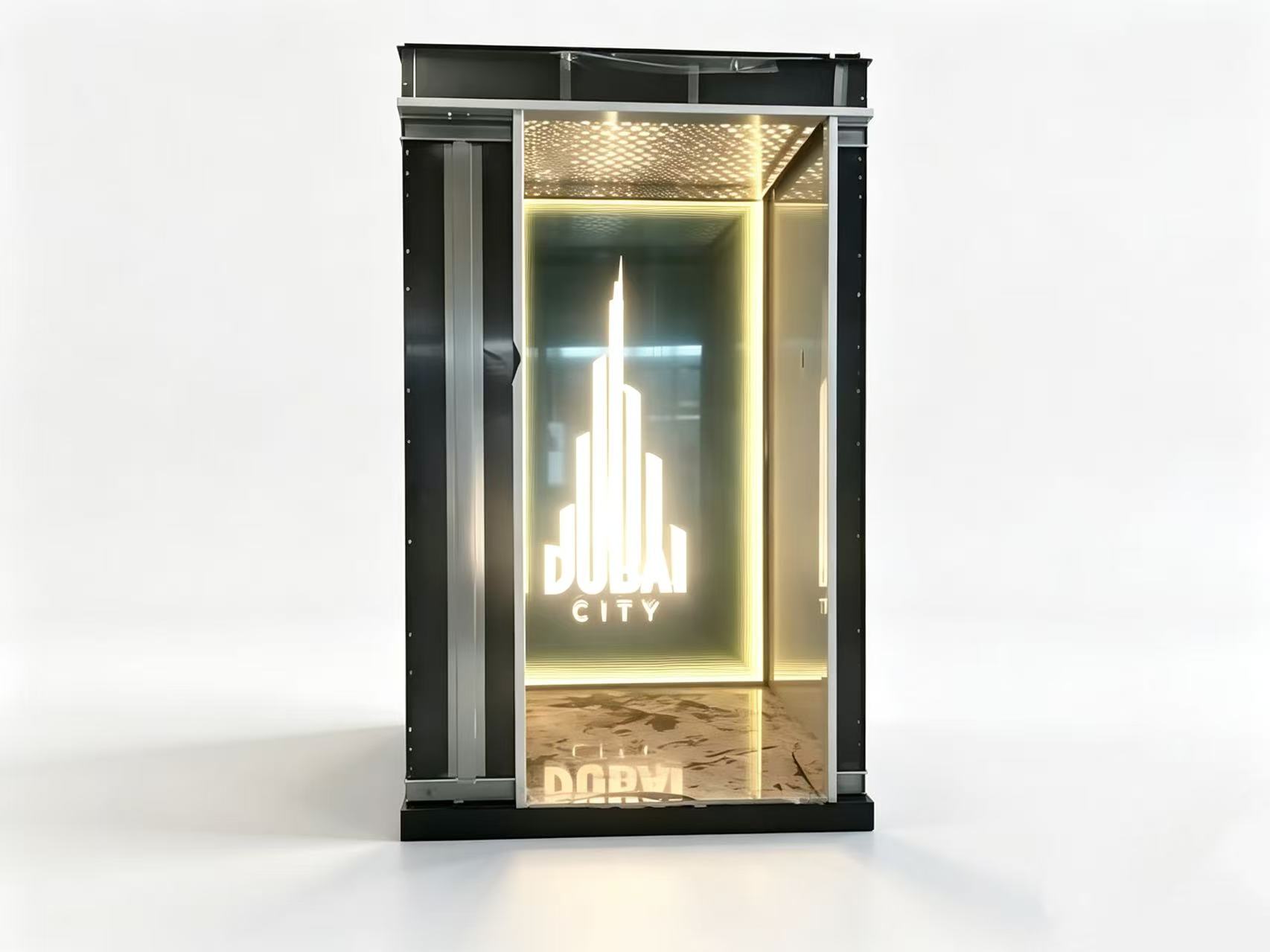 Illuminated Skyline Feature Elevator Cabin