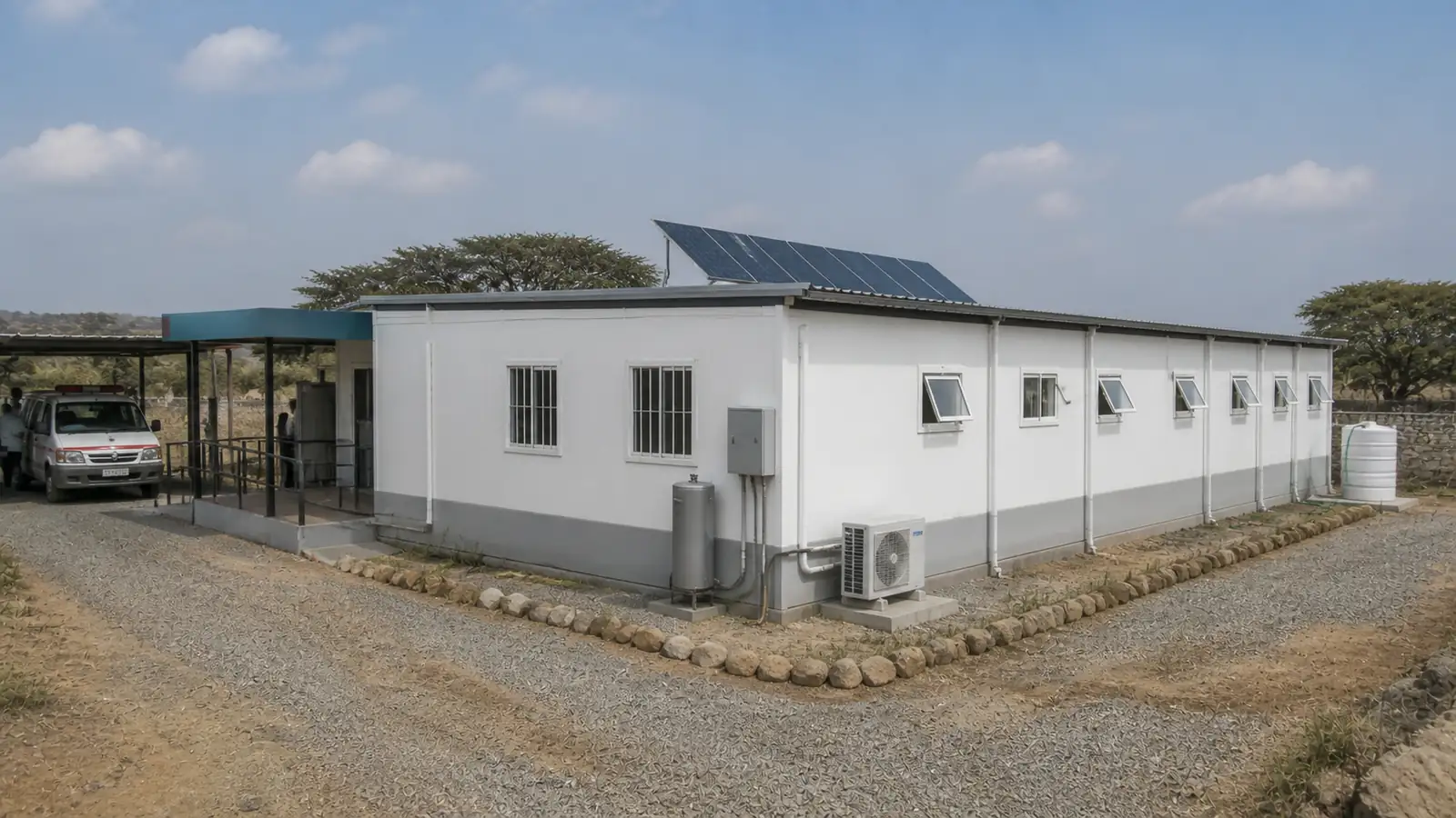 Clínica modular de salud ocupacional para la expansión de una mina de cobre en Zambia