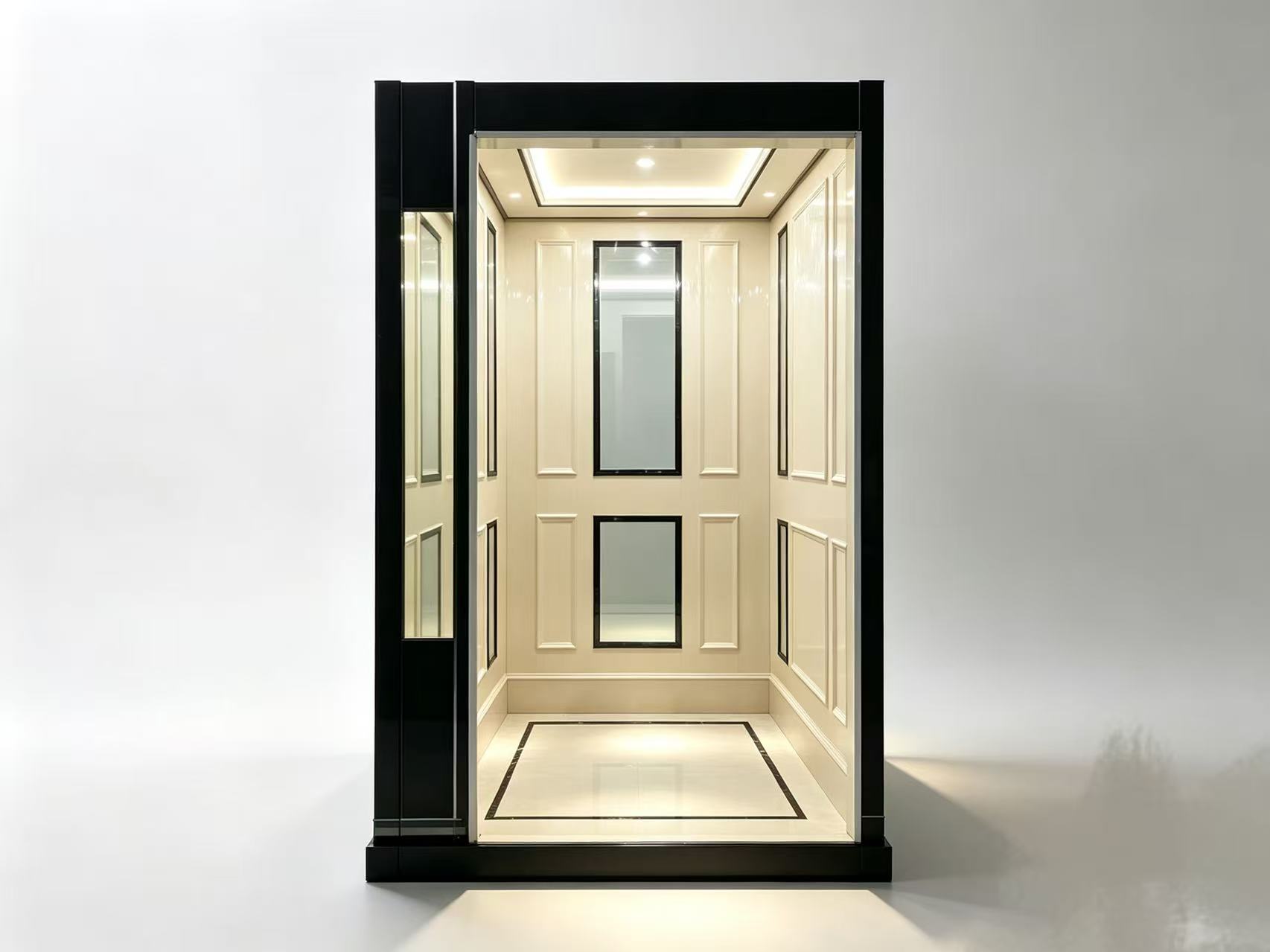 Cream Panel Elevator Cabin with Black Frame