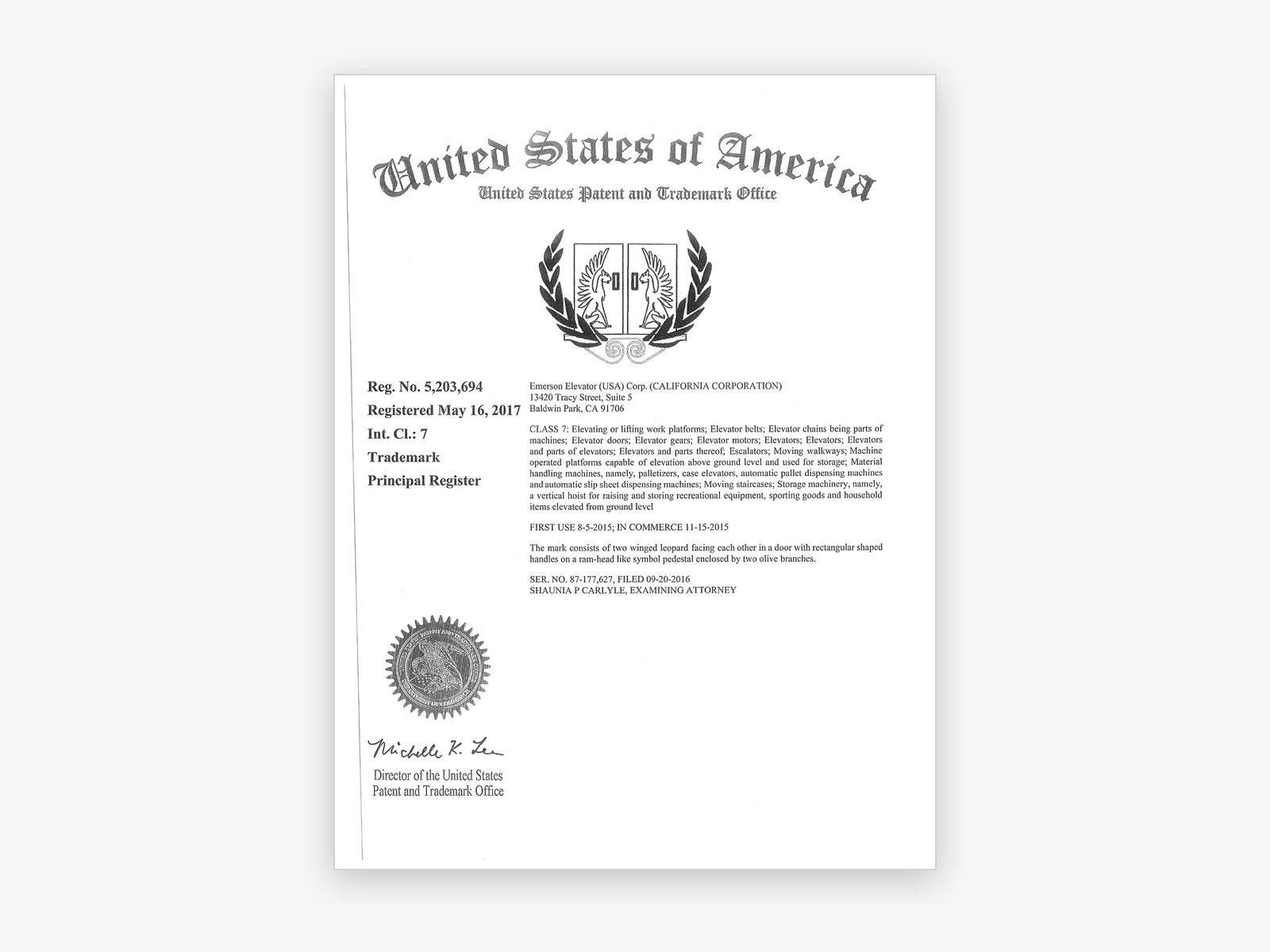 United States Patent Certificate II