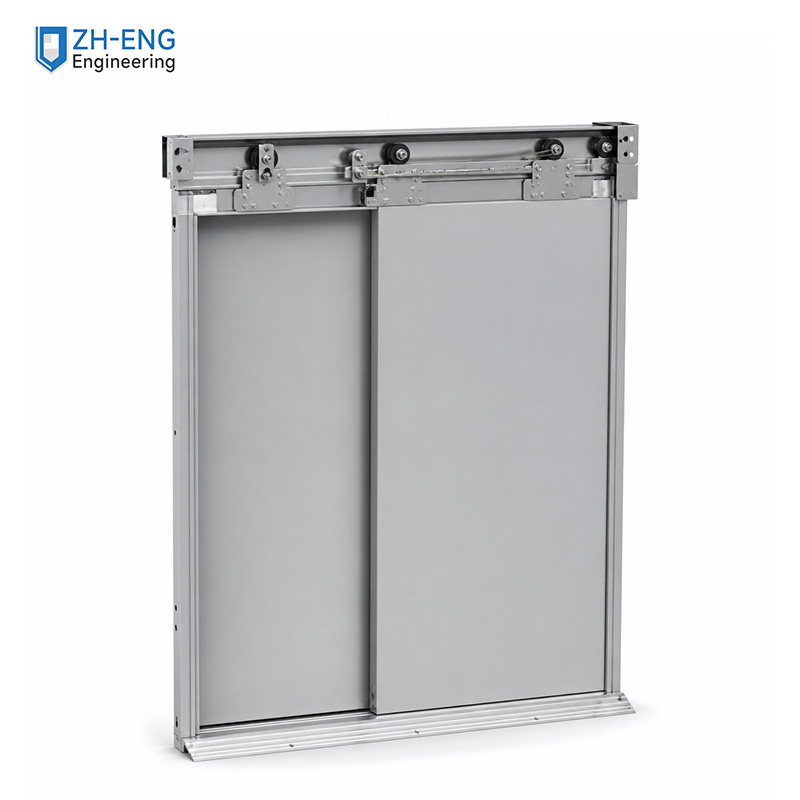 Side-opening double-fold landing door