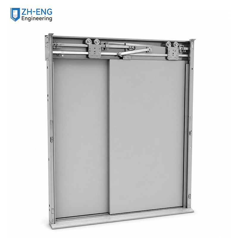 Side-opening double-fold landing door